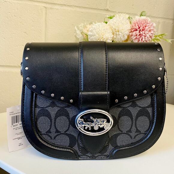 Coach C3593 Georgie Saddle Bag In Colorblock Signature Canvas - Picture 1 of 6